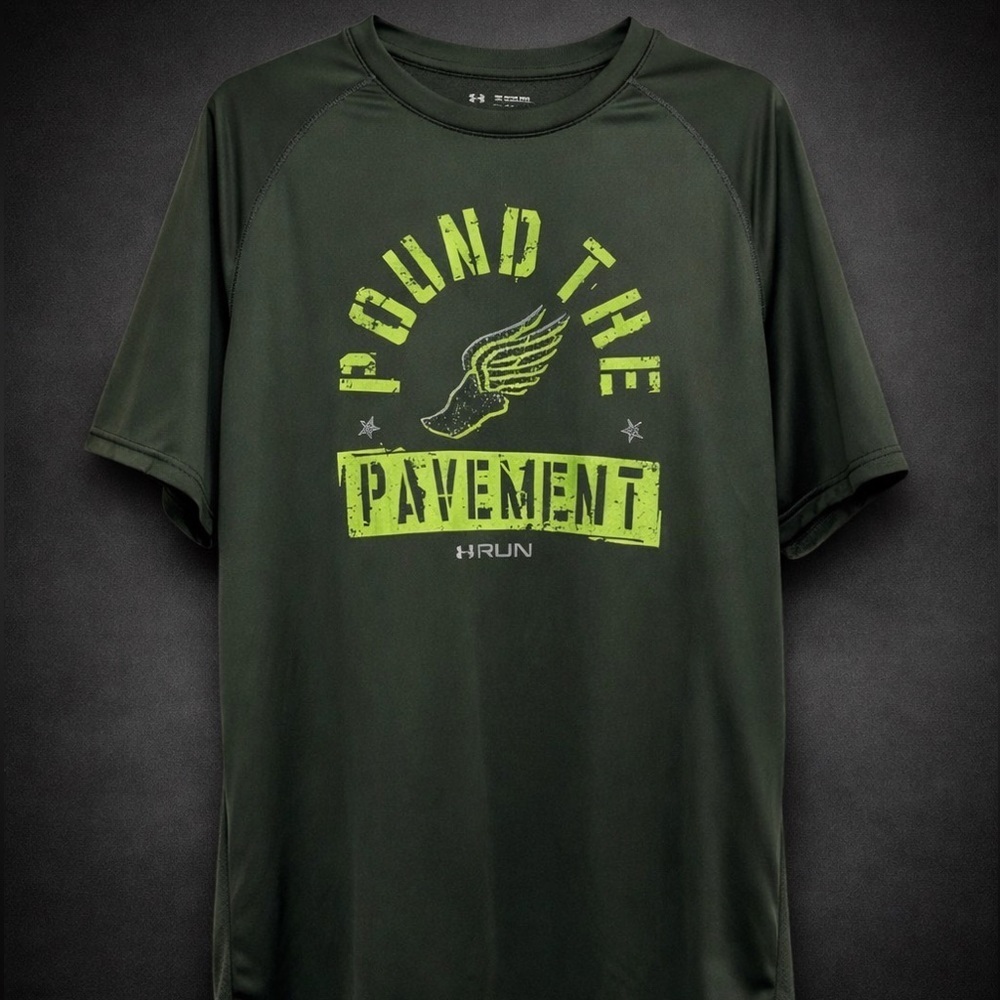 Under Armour HeatGear Run “Pound The Pavement” Tee 2XL Green - Picture 1 of 8